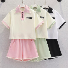 批发<b class='q'>女</b><b class='q'>童</b><b class='q'>套装</b>夏装2026夏季运动网红炸街POLO衫短袖儿童休闲短裤两件套