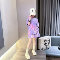 批发女大童套装2026夏季新款破洞短袖彩色印染休闲短裤两件套舒适潮酷