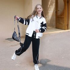 批发女童外套春装2025新款<b class='q'>儿童</b>洋气休闲<b class='q'>夹克</b>棒球服大童时尚卫裤两件套