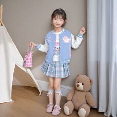 批发女童棒球服套装春秋2025新款<b class='q'>儿童</b>中大童秋装卡通外套百褶裙三件套