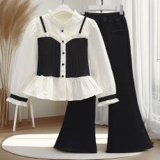 批发女童小香风套装春<b class='q'>夏</b>2025新款千金洋气时尚儿童衬衫喇叭裤两件套潮