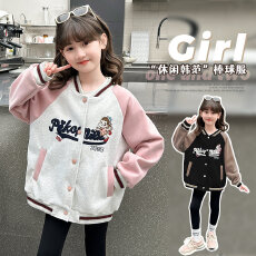批发女童棒球服外套2026<b class='q'>春</b>秋新款时髦洋气中大童女孩拼色字母夹克外搭