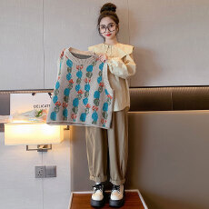 批发女童秋装套装2025新款韩版<b class='q'>儿童</b>洋气女孩休闲时髦针织<b class='q'>马甲</b>三件套潮