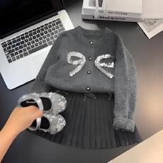 批发女童春秋套装2025新款<b class='q'>儿童</b>韩版百搭蝴蝶结<b class='q'>开衫</b><b class='q'>毛衣</b>百褶裙两件套潮