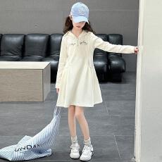 批发女童春秋款连衣裙2025新款<b class='q'>韩版</b>洋气儿童简约小女孩连帽字母卫衣裙