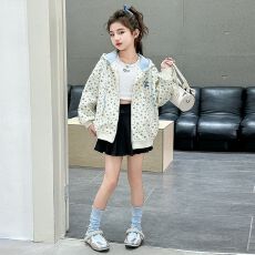 批发<b class='q'>女童</b>外套<b class='q'>春季</b>新品儿童韩版洋气休闲碎花连帽开衫卫衣甜学院风上衣