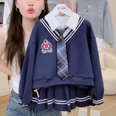 批发<b class='q'>女</b><b class='q'>童</b>JK<b class='q'>套</b>装裙子春装2026新款<b class='q'>女</b>孩学院风百褶裙儿童春季洋气两件套