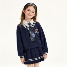 批发<b class='q'>女</b><b class='q'>童</b><b class='q'>春</b>秋<b class='q'>套装</b>假两件<b class='q'>女</b>孩裙子2026新款儿童学院风百褶裙两件套秋装