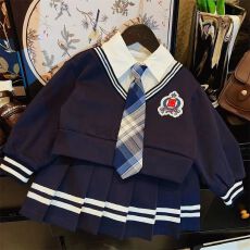 批发<b class='q'>女</b><b class='q'>童</b><b class='q'>学院</b>风<b class='q'>套装</b>春秋款2026新款韩版中<b class='q'>大</b>童假两件卫衣百褶裙两件套