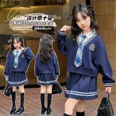 批发<b class='q'>女</b><b class='q'>童</b><b class='q'>学院</b>风<b class='q'>套装裙</b>韩系新款时尚假两件长袖上衣百褶裙秋季jk两件套