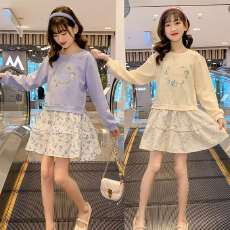 批发女童拼接连衣<b class='q'>裙</b>秋款2026新款洋气<b class='q'>儿童</b>时髦女孩碎花假两件卫衣<b class='q'>裙</b>潮