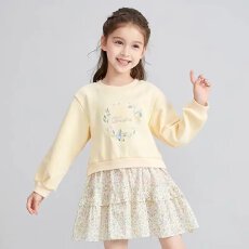 批发女童拼接连衣<b class='q'>裙</b>秋款2026新款洋气<b class='q'>儿童</b>时髦女孩碎花假两件卫衣<b class='q'>裙</b>潮