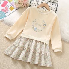 批发女童拼接连衣<b class='q'>裙</b>秋款2026新款洋气<b class='q'>儿童</b>时髦女孩碎花假两件卫衣<b class='q'>裙</b>潮