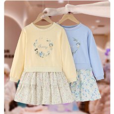 批发女童拼接连衣<b class='q'>裙</b>秋款2026新款洋气<b class='q'>儿童</b>时髦女孩碎花假两件卫衣<b class='q'>裙</b>潮