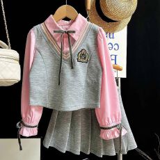 批发女童学院风套装秋装2025秋季新款<b class='q'>儿童</b>洋气假两件<b class='q'>衬衫</b>小女孩百褶裙