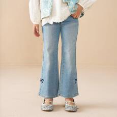 批发女童微喇牛仔裤<b class='q'>春</b>秋新款2025小女孩蝴蝶结裤子儿童高级感修身长裤