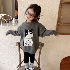 批发女童毛衣2025秋<b class='q'>冬</b>新款卡通洋气小狗针织套头衫儿童日常百搭上衣潮