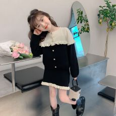 批发<b class='q'>女童</b>春<b class='q'>秋</b>套装2025新款洋气时髦小香风拼色开衫上衣半身裙两件套潮
