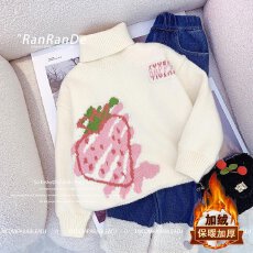 批发女童高领加绒毛衣2025新款中大童卡通上衣秋<b class='q'>冬</b>套头衫洋气针织衫潮