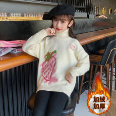 批发女童高领加绒毛衣2025新款秋<b class='q'>冬</b>儿童打底中大童保暖加厚针织衫上衣