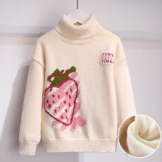 批发女童高领毛衣<b class='q'>冬</b>装2025新款洋气时髦小女孩草莓加绒加厚套头针织衫