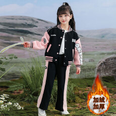 批发女童冬季套装2025新款时髦洋气<b class='q'>儿童</b>加绒棒球服中大童<b class='q'>运动服</b>两件套