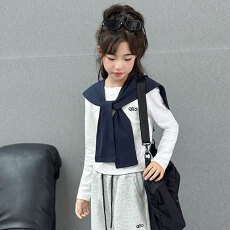 批发女童秋季学院风披肩T恤2025新款洋气时髦<b class='q'>儿童</b>女孩百搭打底衫上衣