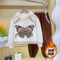 批发女童加绒套装冬装2025冬季新款<b class='q'>儿童</b>洋气蝴蝶卫衣女孩运动裤两件套