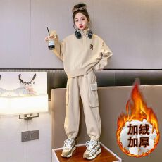 批发女童秋季套装2025新款洋气中大童冬季时髦<b class='q'>儿童</b>休闲运动加绒两件套