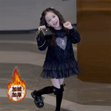 批发女童卫衣裙子2025新款韩版<b class='q'>儿童</b><b class='q'>连衣裙</b>加绒爱心网纱拼接中大童冬季