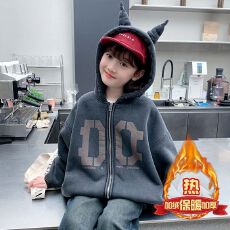 批发女童加绒外套秋冬季2025新款儿童连帽卫衣女孩卡通百搭开衫上衣潮