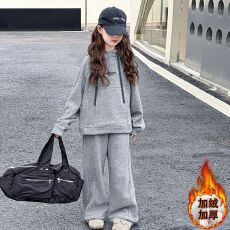 批发女童冬季一体绒休闲卫衣裤子两件套2025秋冬加绒套装洋气时髦童装
