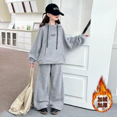 批发女童加绒套装秋冬季新款韩版中大童洋气女孩连帽卫衣卫裤两件套潮