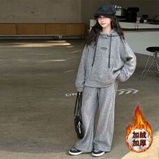 批发女童卫衣套装秋冬季2025新款韩版中大童女孩连帽上衣卫裤两件套潮