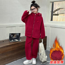 批发女童套装秋冬季2025新款韩版洋气时髦儿童纯色运动拉链上衣两件套