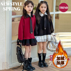 批发<b class='q'>女童</b>冬<b class='q'>装</b>长袖<b class='q'>连衣裙</b>学院风2025新款洋气小女孩百褶裙jk制服蓬蓬裙