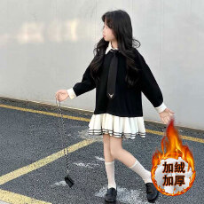 批发<b class='q'>女童</b>拼<b class='q'>接连衣裙</b>2025秋冬新款韩版女孩洋气小香风polo领公主裙潮裙