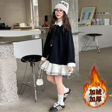 批发<b class='q'>女童</b>学院<b class='q'>风</b><b class='q'>连衣裙</b>秋冬2025新款韩版洋气休闲小女孩中大童卫衣裙潮