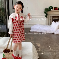 批发女童衬衫针织背心套装2025秋装新款儿童洋气草莓衬衣连衣裙两件套