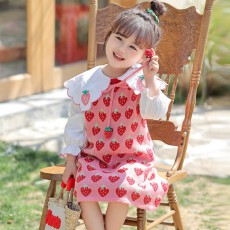 批发女童连衣裙秋装套装2025新款小香风公主裙女宝宝秋冬草莓衬衫毛衣