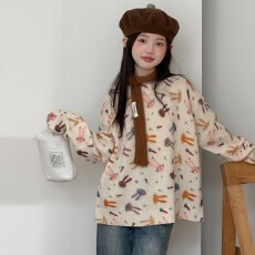 批发儿童毛衣女童针织衫冬装2025新款保暖加厚毛线衣女孩圆领卡通上衣