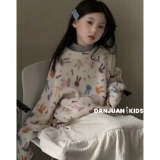 批发女童毛衣秋冬季2025新款洋气儿童加厚卡通涂鸦针织衫时髦冬装上衣