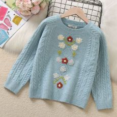 批发女童毛衣秋冬2025新款儿童装蓝色打底衫女大童冬季蓝色针织衫上衣