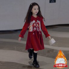 批发女童加绒拜年服连衣裙<b class='q'>秋</b>冬2025新款儿童女孩洋气复古假两件公主裙