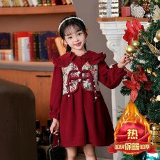 批发新年女童<b class='q'>秋</b>冬季加绒连衣裙2025新款时髦洋气女孩儿童过年拜年服冬