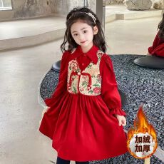 批发女童假两件连衣裙<b class='q'>秋</b>冬装2025新款儿童女孩复古裙子国风盘扣连衣裙