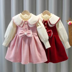 批发拜年服女童连衣裙<b class='q'>秋</b>冬装小女孩背心裙套装儿童裙子洋气公主裙新年