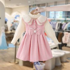 批发女童拜年服连衣裙2025新款儿童红色过年裙子针织公主裙套装<b class='q'>秋</b>冬装