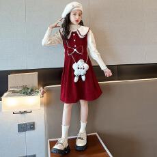 批发女童红色连衣裙<b class='q'>秋</b>冬2025新款洋气儿童背心裙套装时髦拜年服裙子潮