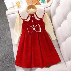批发女童<b class='q'>秋</b>冬连衣裙2025新款洋气儿童背心裙两件套女孩过年红色公主裙